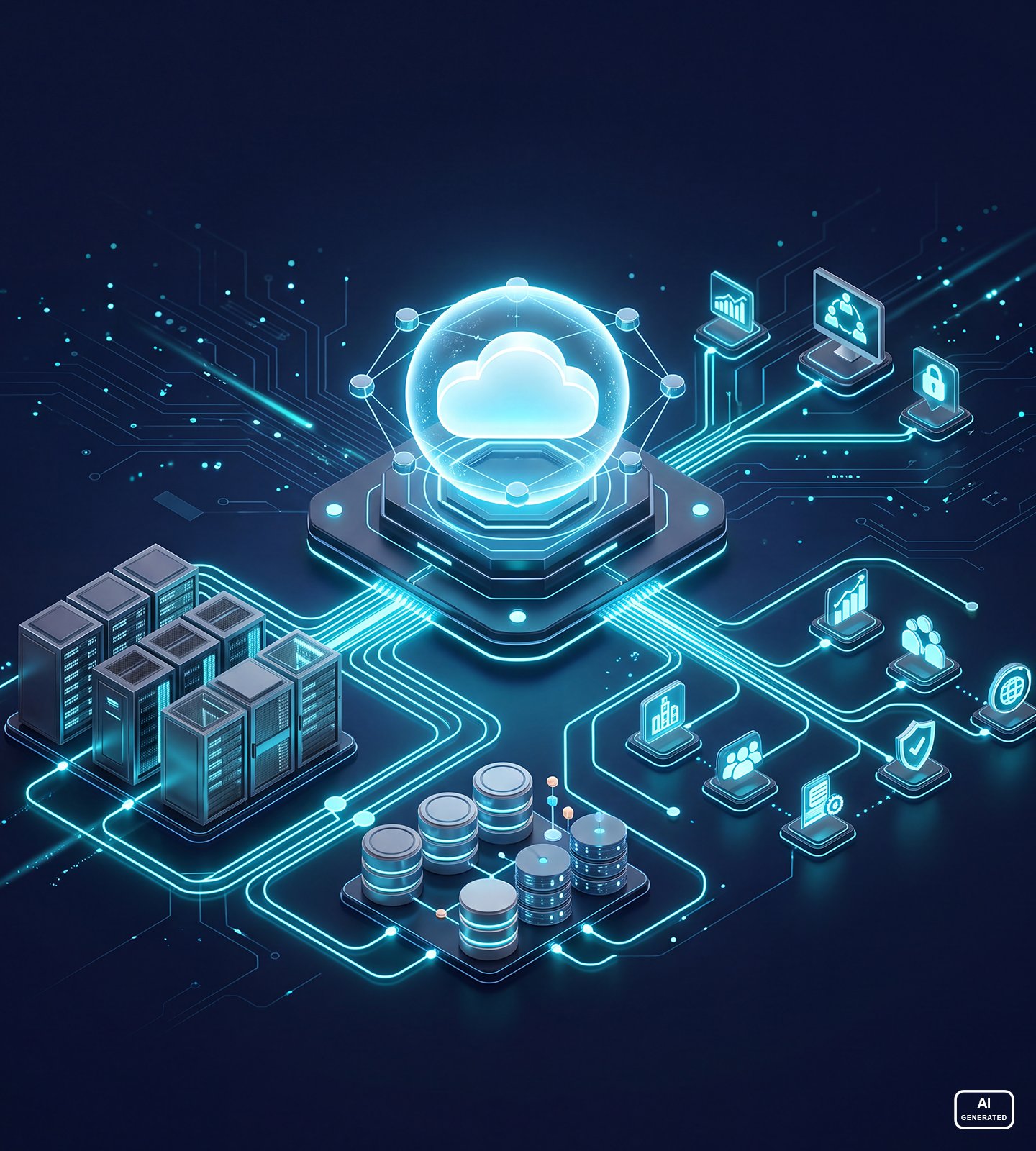 Strukturierte Cloud-Architektur mit vernetzten IT-Systemen und Anwendungen